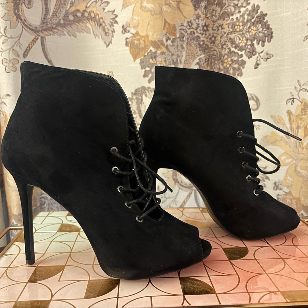 Stilleto Black Lace-Up Ankle Boots